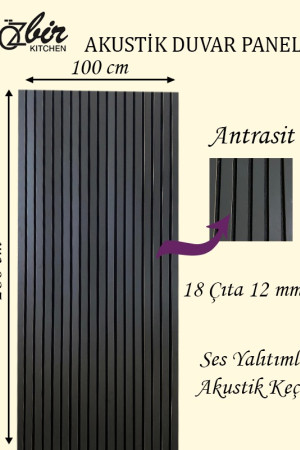  Özbir Kitchen Antrasit Akustik Duvar Paneli 100x280 Ahşap Duvar Paneli