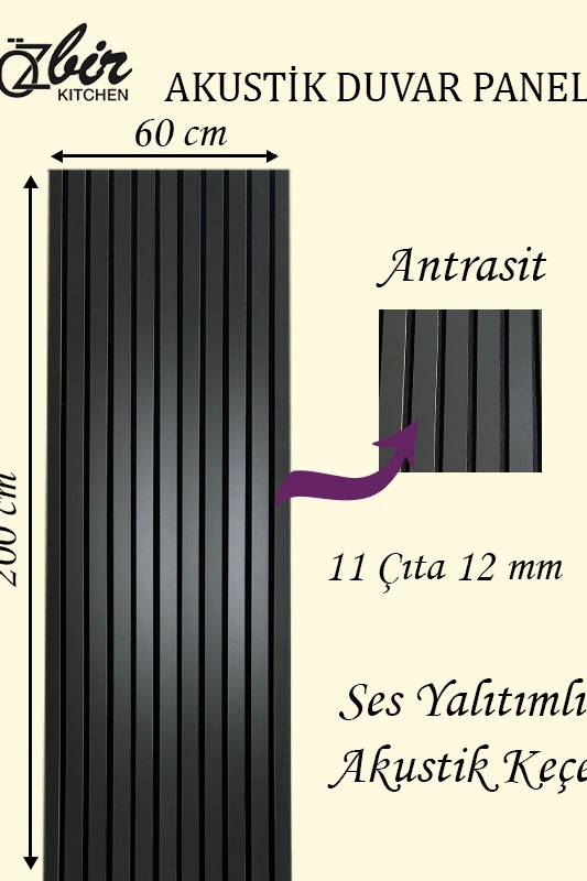 Özbir Kitchen Antrasit Akustik Duvar Paneli 60x200 Ahşap Duvar Paneli