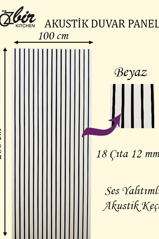 Özbir Kitchen Beyaz Akustik Duvar Paneli 100x280 Ahşap Duvar Paneli