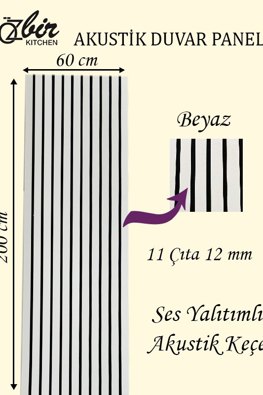 Özbir Kitchen Beyaz Akustik Duvar Paneli 60x200 Ahşap Duvar Paneli