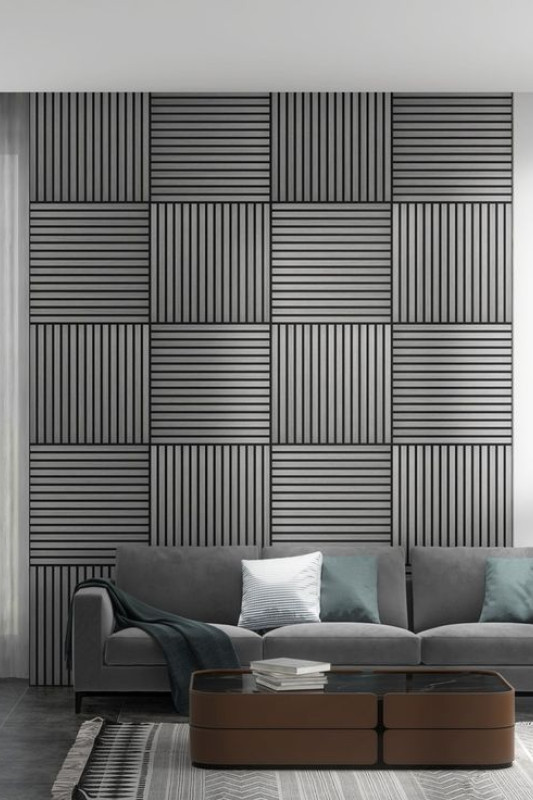 Özbir Kitchen Gümüş Gri Akustik Duvar Paneli 40x40 Ahşap Duvar Paneli