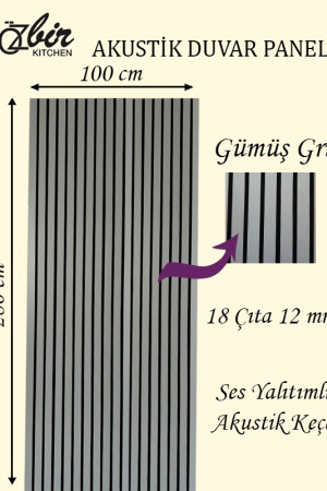 Özbir Kitchen Gümüş Gri Akustik Duvar Paneli 100x280 Ahşap Duvar Paneli