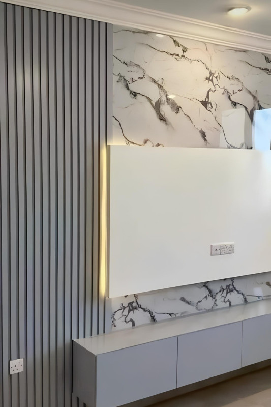 Özbir Kitchen Gümüş Gri Akustik Duvar Paneli 60x200 Ahşap Duvar Paneli