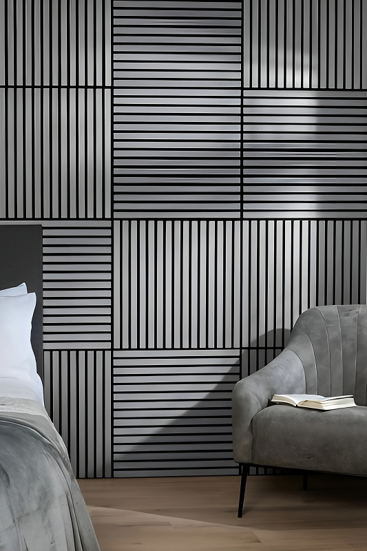 Özbir Kitchen Gümüş Gri Akustik Duvar Paneli 40x40 Ahşap Duvar Paneli