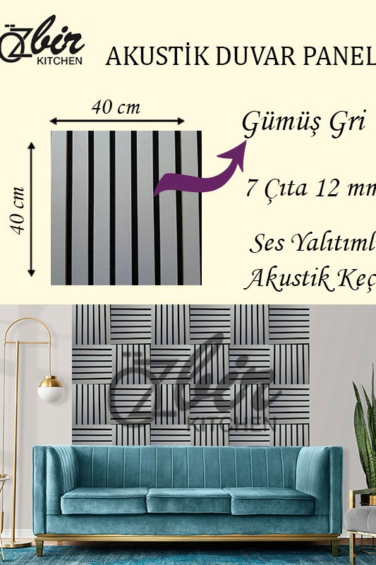 Özbir Kitchen Gümüş Gri Akustik Duvar Paneli 40x40 Ahşap Duvar Paneli