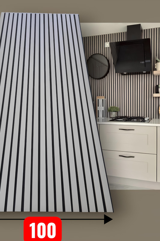 ÖZBİR KITCHEN Yeni Gri Akustik Duvar Paneli 100x280 Ahşap Duvar Paneli