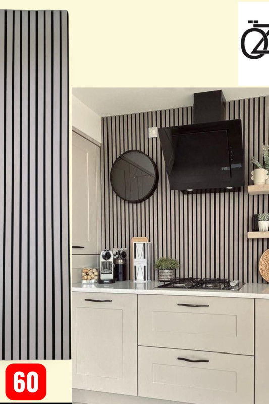 ÖZBİR KITCHEN Yeni Gri Akustik Duvar Paneli 60x240 Ahşap Duvar Paneli